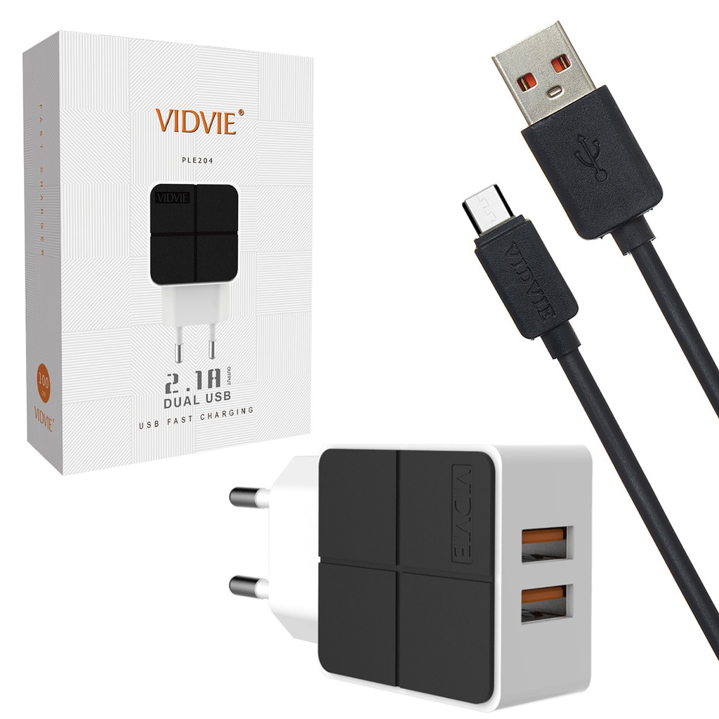 CHARGER VIDVIE 2 PORT AUTO-ID FOR IOS & ANDROID PLE204 - OUTPUT DC5V-2.4A  شاحن مخرجين مع كبل ,Smartphones & Tab Chargers
