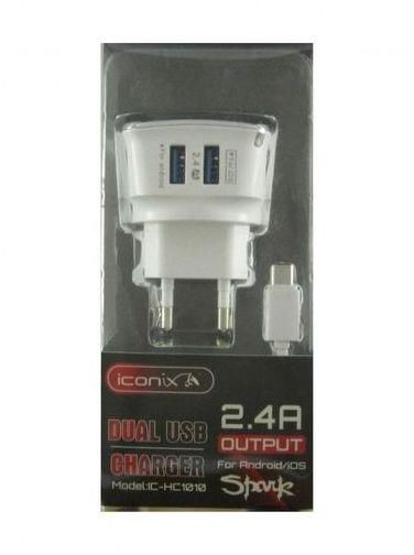 CHARGER I CONIX 2 PORT  FOR  ANDROID/IOS  OUTPUT DC5V-2.4A IC-HC1010 شاحن مخرجين مع كبل ايفون ,Smartphones & Tab Chargers