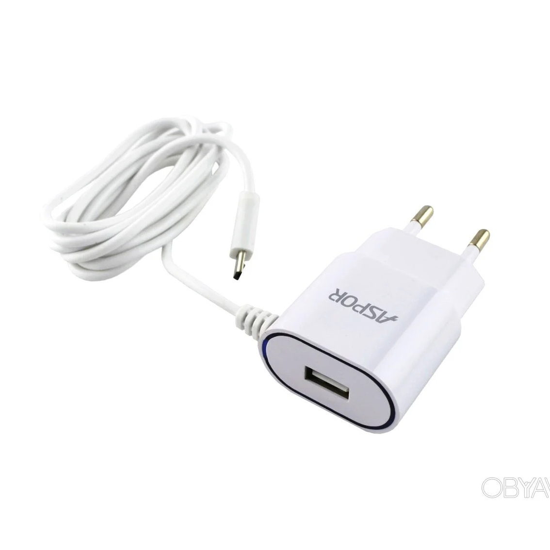 CHARGER 1USB FOR MOBILE&TAB ANDROID -ASPOR A802 شاحن مخرج واحد 2.4 مع كبل مدمج ,Smartphones & Tab Chargers