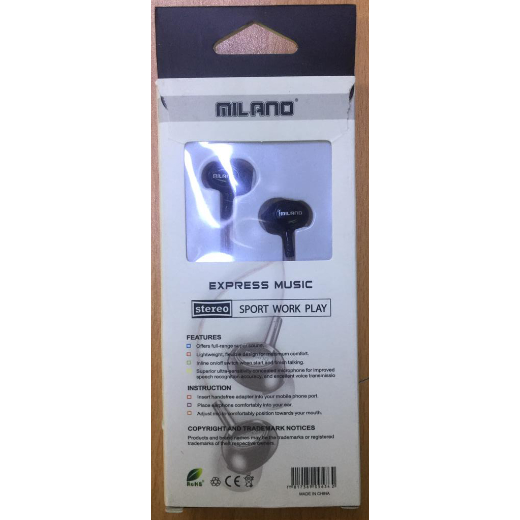 EARPHONE MILANO HIGH QUALITY FOR SMARTPHONE OR TAB + VOLUME CONTROL MEGA BASS ضغط, Smartphones & Tab Headsets