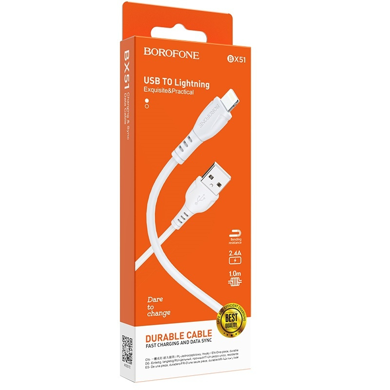 CABLE  LIGHTNING USB DATA & CHARGE FOR SMARTPHONE BOROFONE 2.4A BX 51 ,Other Smartphone Acc
