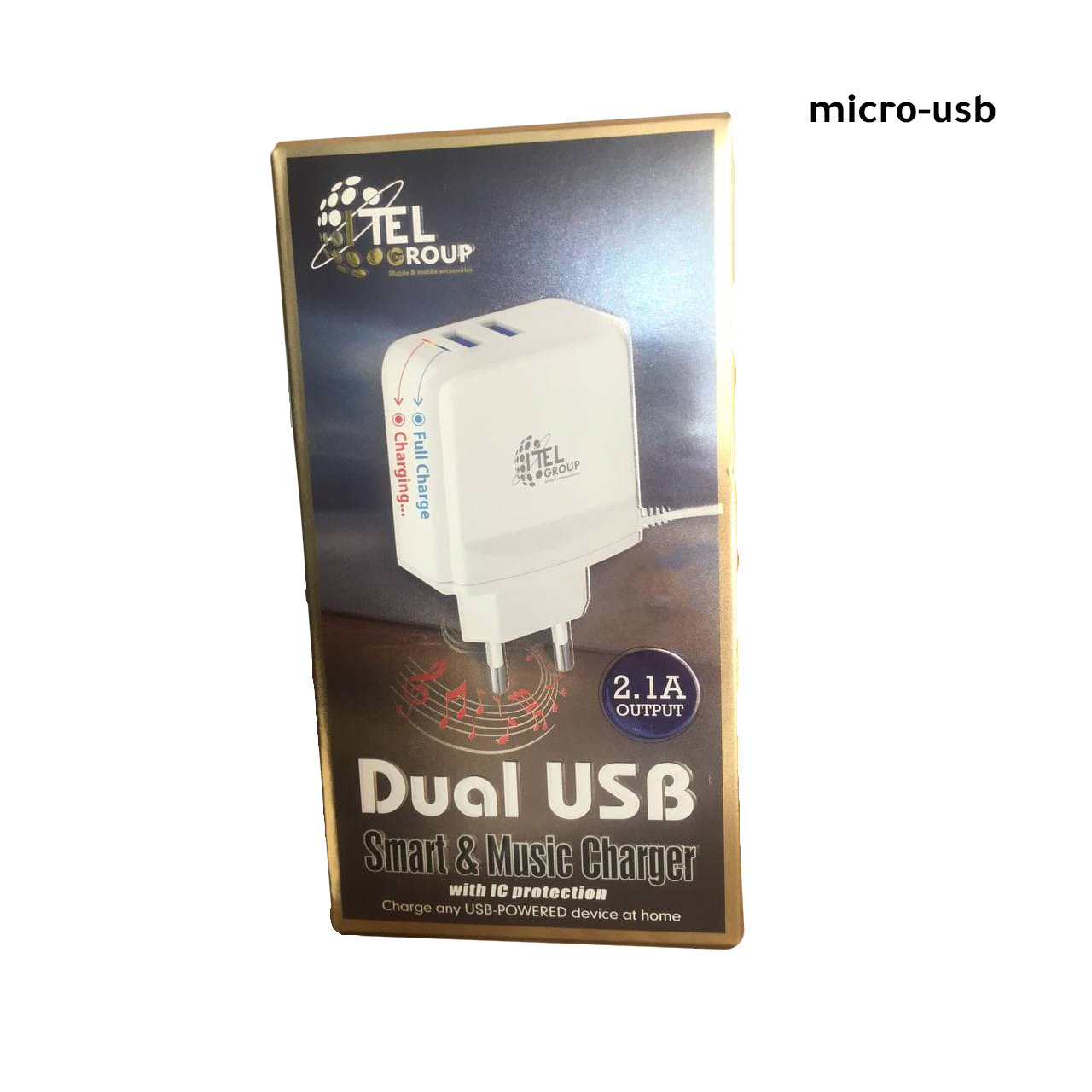 CHARGER DUAL USB FOR MOBILE&TAB ANDROID  I TEL  BOUTPUT 2.1A  IT-22 شاحن موسيقي مخرجين مع كبل مدمج مايكرو ,Smartphones & Tab Chargers