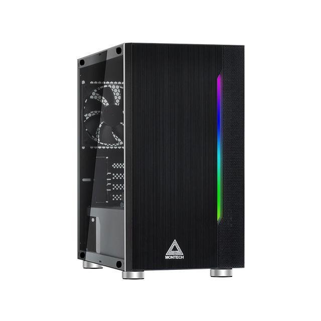 CASE GAMING MONTECH ATX MIDTOWER  FLYER STABLE AIRFLOW SYS ACRYLIC SIDE PANEL RGB LIGHTING M-ATX CASE WITH LARGE CAPACITY, Case & Power Supply