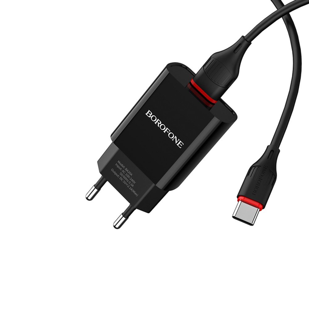 CHARGER BOROFONE 1 USB FOR MOBILE&TAB ANDROID 2.4 BA20A - راسيه شحن مع كبل تايب سي ,Smartphones & Tab Chargers