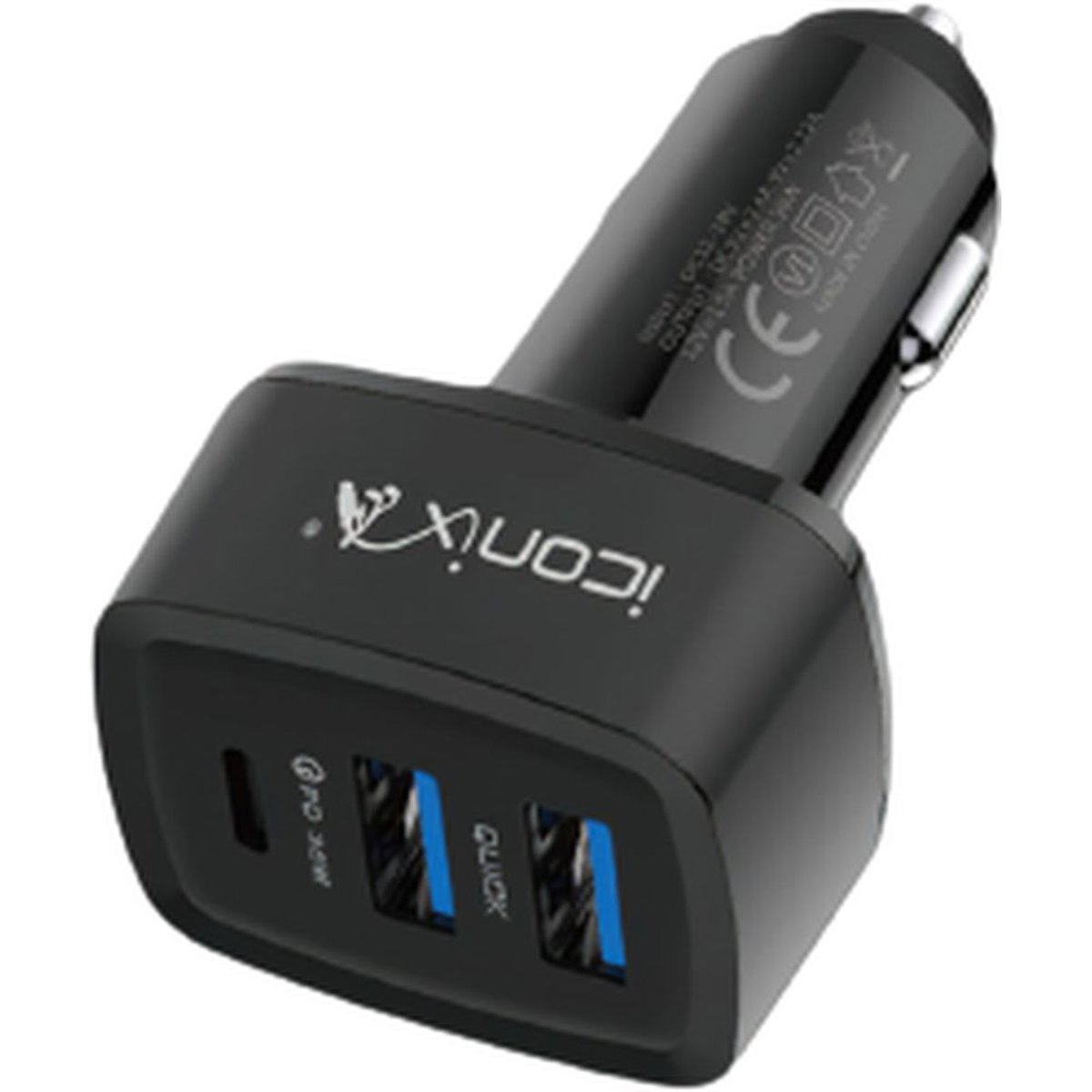 CAR CHARGER FOR USB ANDROID/IOS I CONIX-4.8A 36W IC-CC1715  راسيه شاحن سياره سريع مخرجين عادي ومخرج تايب سي ,Smartphones & Tab Chargers