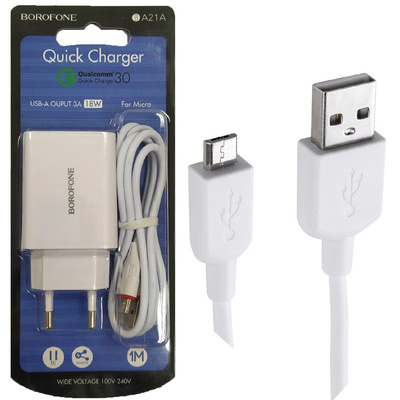 CHARGER BOROFONE QUALCOMM  1 USB FOR MOBILE&TAB ANDROID 3A BA21A - راسيه شحن سريع ,Smartphones & Tab Chargers