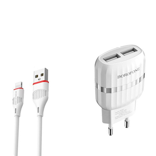 CHARGER USB  BOROFONE 2 PORT AUTO-ID FOR SMARTPHONE BA25A/BA24A -2.4A شاحن مخرجين مع كبل ايفون ,Smartphones & Tab Chargers