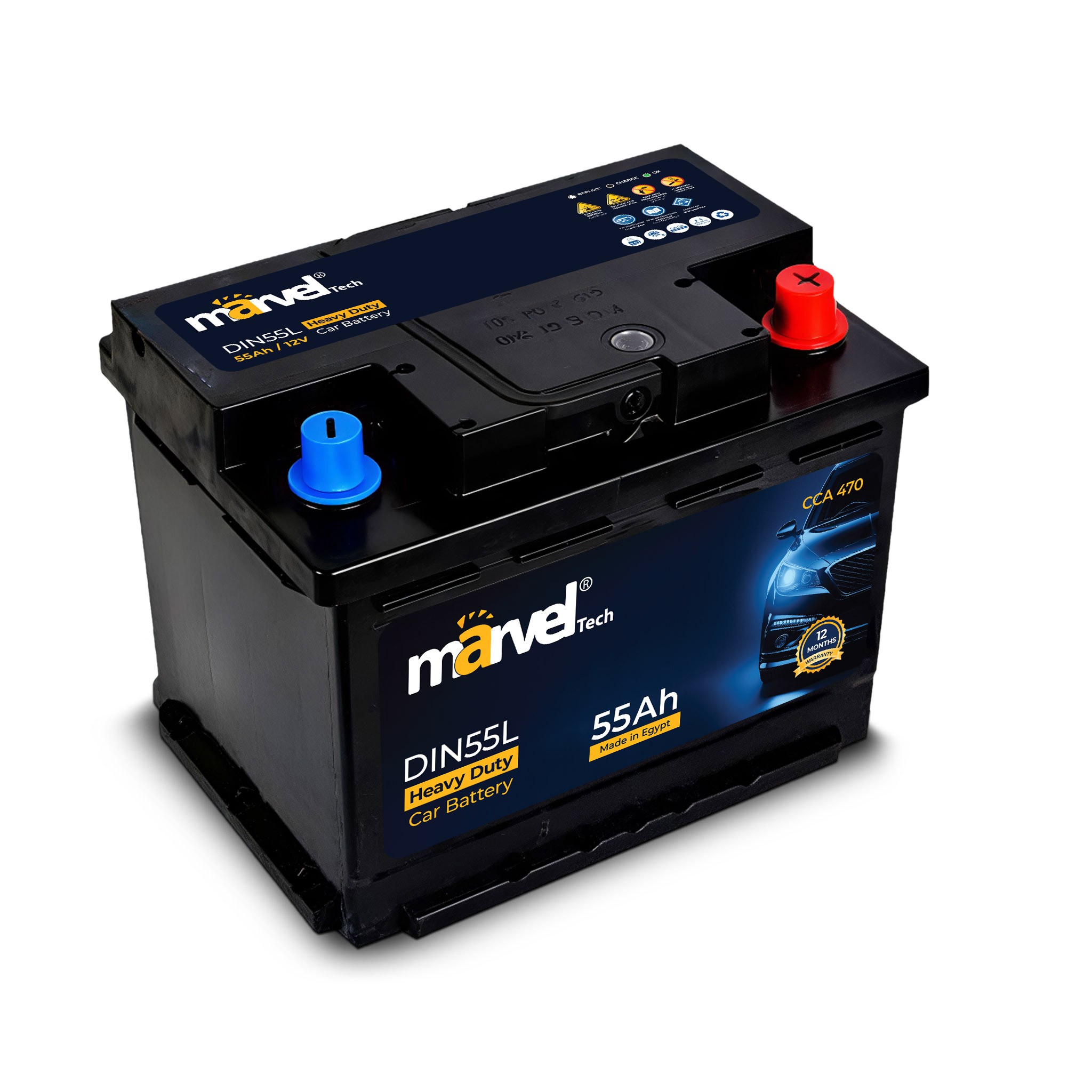 BATTERY MARVEL CAR BATTERY 12V/55A //DIN55L MF بطارية سياره سائله مغلقه مصريه ,Batteries