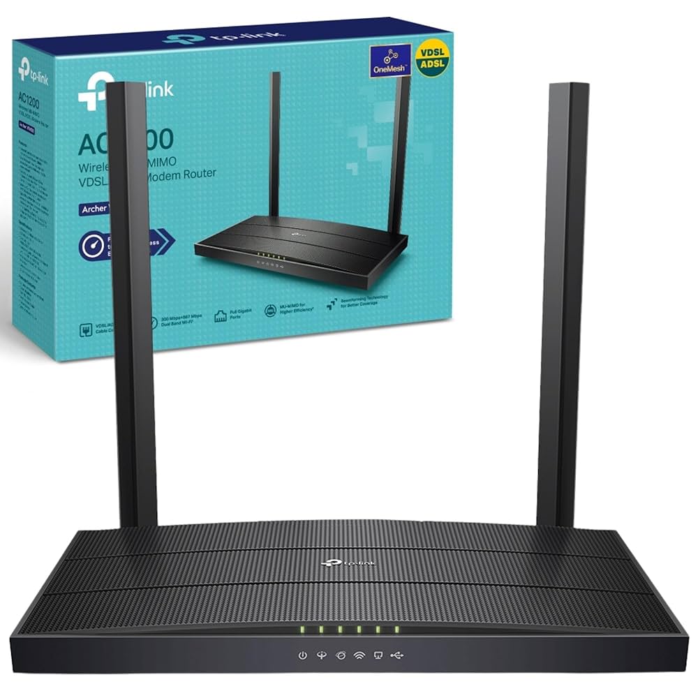 ADSL2 MODEM+ROUTER+3PORT GIGABIT+1USB2+ 1X GIGABIT WAN + ACCESSPOINT WIRELESS DUAL BAND-AC1200  + 2 ANTENNA TP-LINK-ARCHER VR400+FILTER BLACK ,ADSL Routers