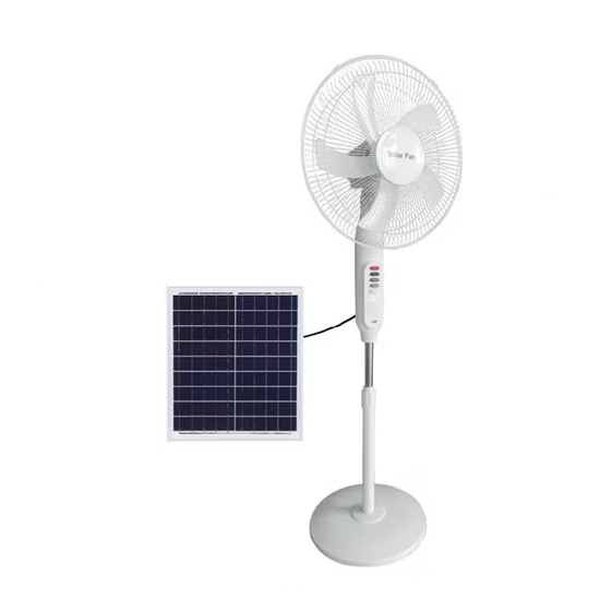 مروحة SOLAR FAN T198 عامود  16 انش بطارية داخلية يمكن وصلها على لوح شمسي وتعمل على الكهربا مع لوح شمسي ,Room Fan