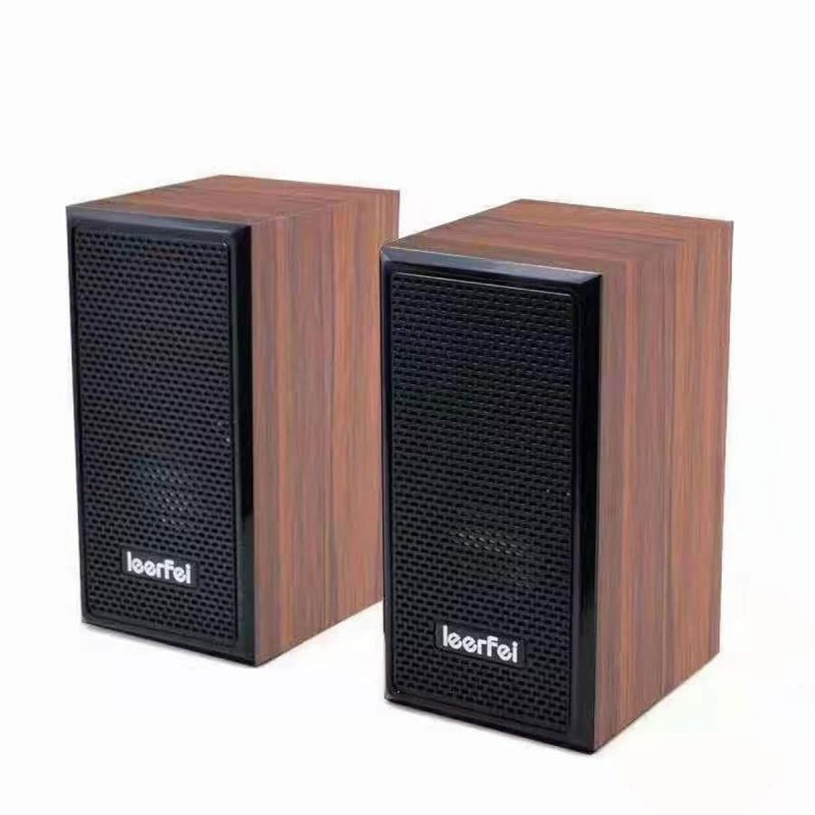 SPEAKER MULTIMEDIA LEERFEI MR-109 POWER 3W x 2  FOR PC 3.5mm AUDIO CABLE 220v خشب يعمل على الكهرباء ,Speakers