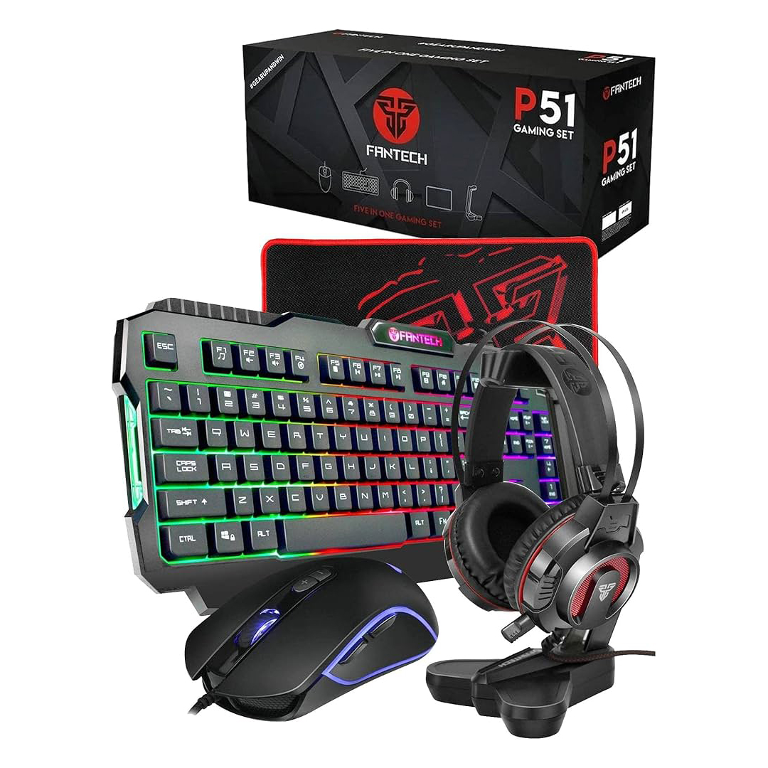KEYBOARD & MOUSE COMBO GAMING FANTECH P51 5IN 1 SHIKARI K515 KEYBORD & MOUSE CRYPTO VX7 UP TO 7200 DPI & HEADSET HQ53 & TOER II AC304 & VIGIL MP356 PAD  EN اللغه ,Keyboard