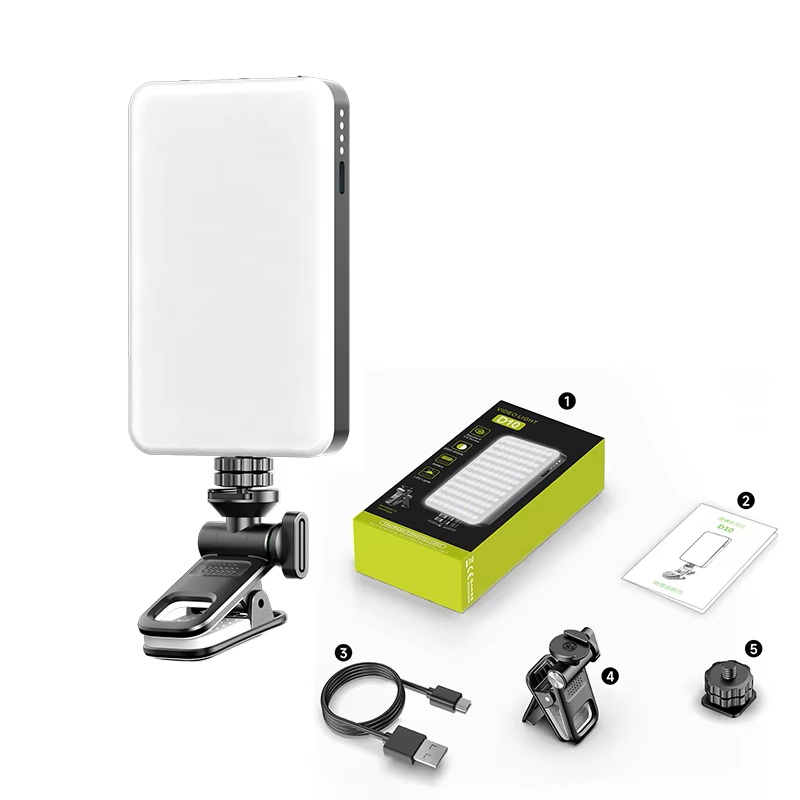 SELFIE VIDEO LIGHT D10 PANORAMIC STEREO FILL LIGHT ضوء فلاش للموبايل قابل للشحن مع قاعدة مع تحكم بشدة الاضائة ,Other Smartphone Acc