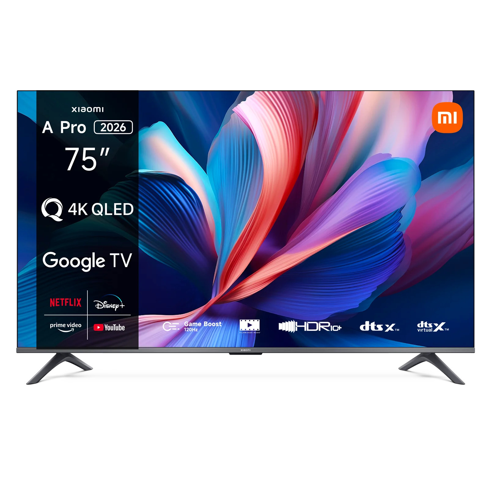 XIAOMI MONITOR QLED TV A PRO 75  SMART TV HDR10+
3840 × 2160/4K  Google TV Dolby Audio  DTS-X  DTS-Virtual  Bluetooth Ethernet HDMI USB  Wi-Fi  DUAL BAND ,LED